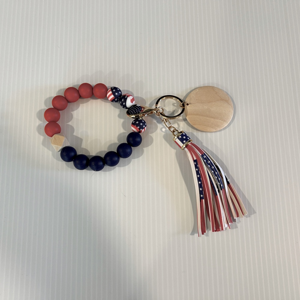 Red, White, and Blue wristlet keychain. Perfect for military support.